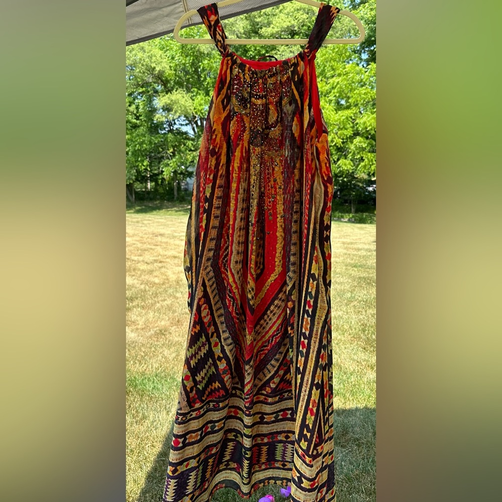 Soft Surroundings Red, Black & Gold Patterned Maxi Dress - Picture 3 of 8